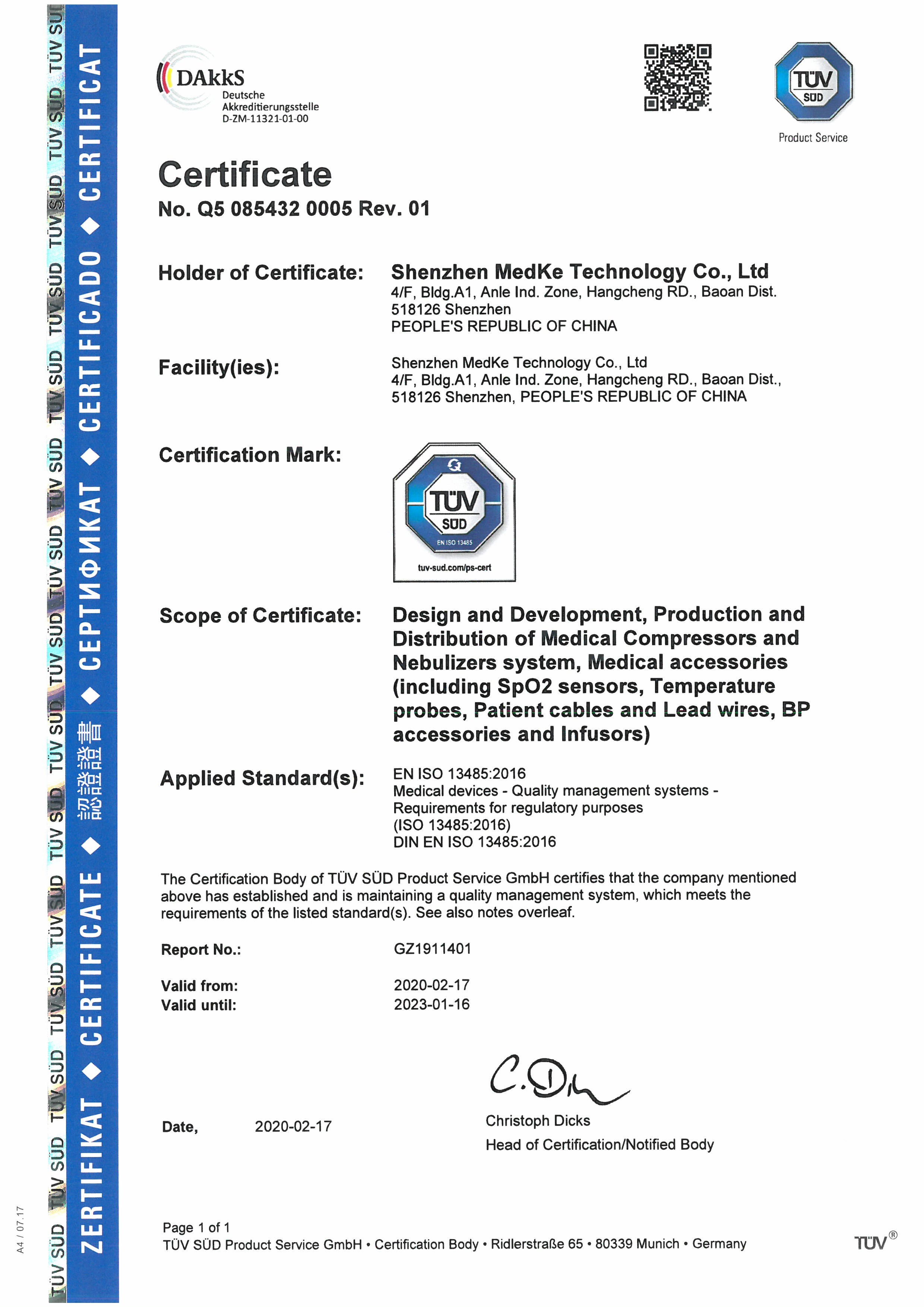 China Shenzhen Medke Technology Co., Ltd. Certification
